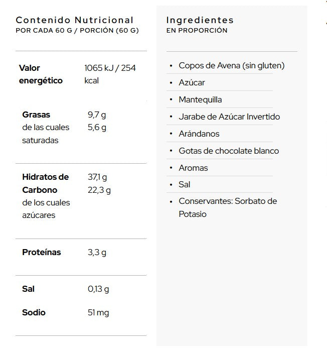Barrita Energética Sin Gluten · Sweet Bar - Chocolate Blanco y Arándanos