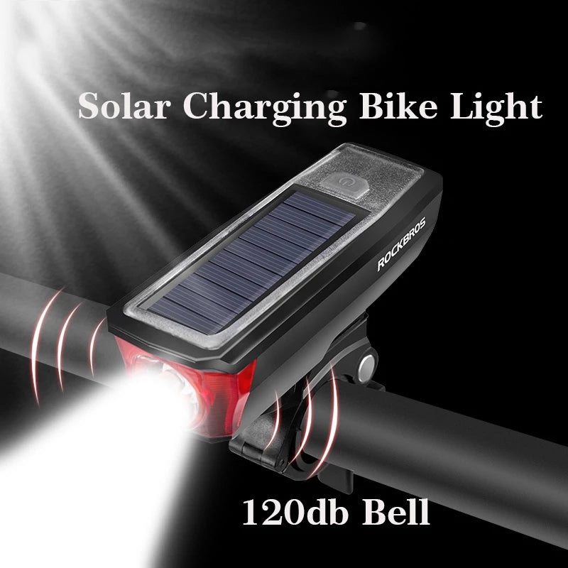Luz delantera para bicicleta con timbre y recarga solar HJ-052W Rockbros