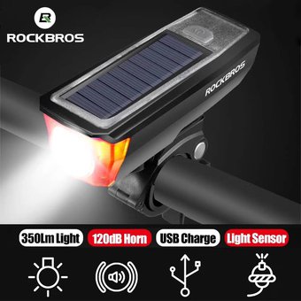 Luz delantera para bicicleta con timbre y recarga solar HJ-052W Rockbros