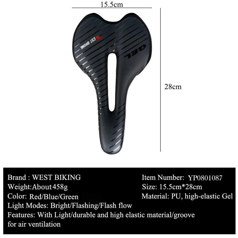 Sillín para Bicicleta West Biking con luz trasera para MTB
